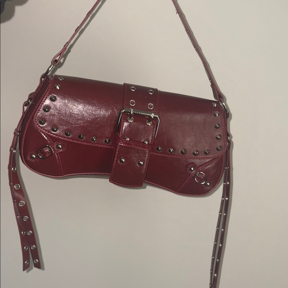 SHEIN Burgundy Studded Shoulder Bag